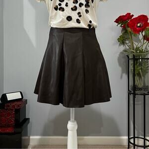 NEW Saks 5th Ave 5|48 Luxe Vegan Leather Flounce Mini Skater Circle Skirt M NWT